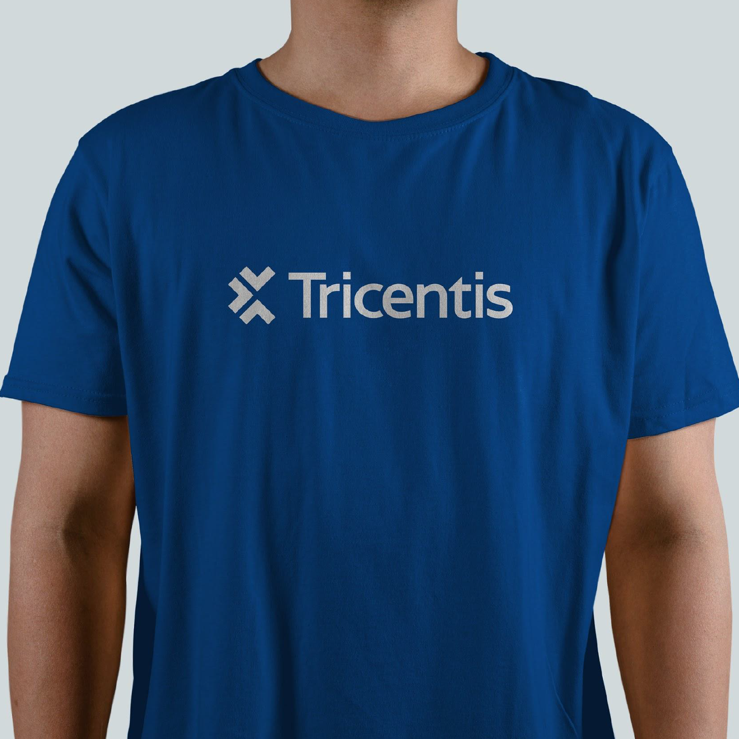 A blue t-shirt with the Tricentis logo 