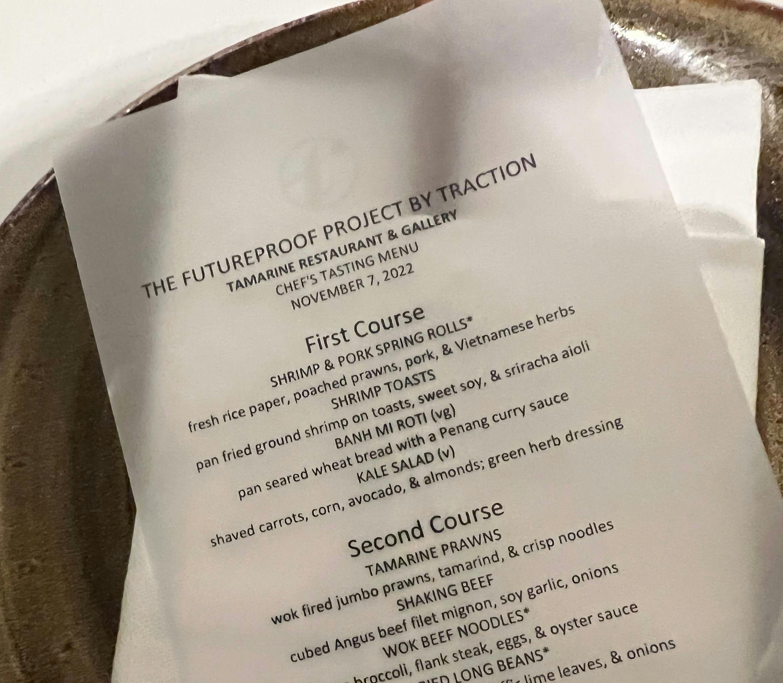 Menu from Futureproof Project dinner