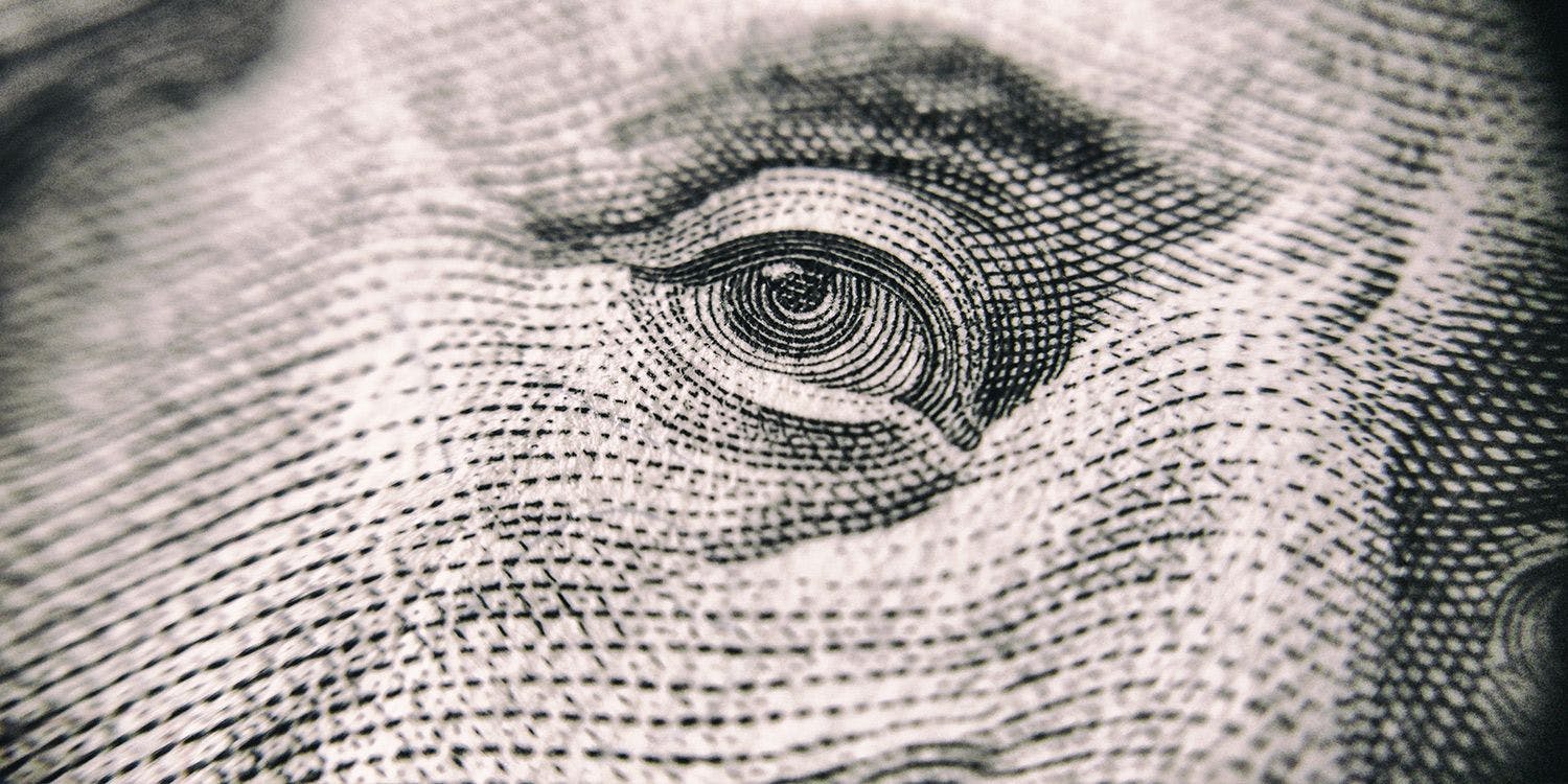 close-up of Ben Franklin's eye