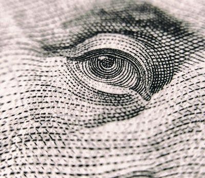 close-up of Ben Franklin's eye